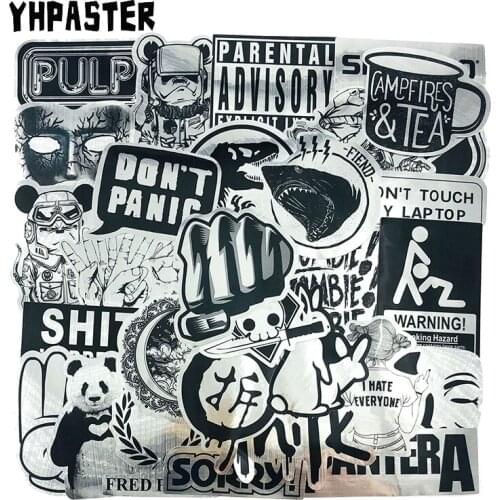 50 Pcs/Pack Black and White Metal Texture Stickers For Laptop Luggage Motorcycle Phone Skateboard Toys Car Diary Pegatinas