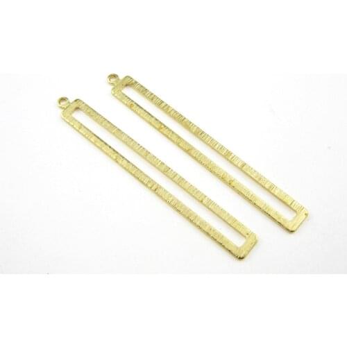 Brass earring charm Rectangle brass findings 53.2x6.4x1mm Textured brass geometric pendant -6pcs R1443
