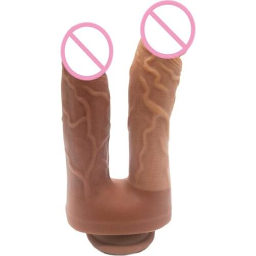 AMABOOM Big Double Headed Silicone Dildos Stimulation of Vagina and Anus Realistic Penis Dual Ended with Cup Sex Toys for Women