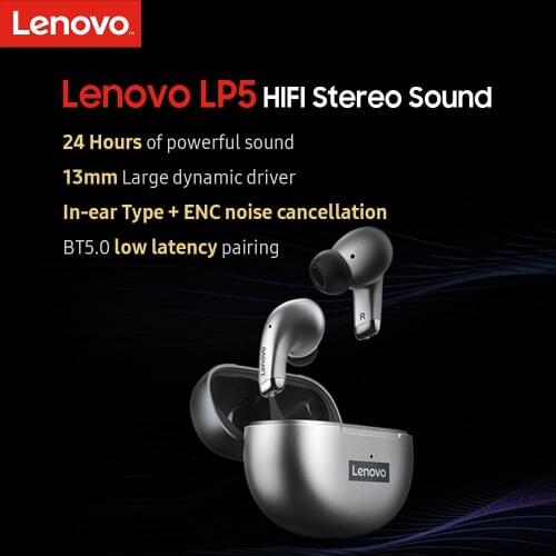 Lenovo LP5 Wireless Earphones BT5.0 HiFi Stereo Sound Music Earbuds Low Latency Wateroof Sports Headset Noise Reduction with Mic
