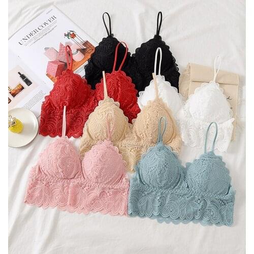 BRAS offers new womens small sexy bra lace crochet backing condole belt unlined upper garment to put on chest girl flower red