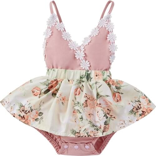 Baby Floral Print Short Romper, Girls Sleeveless Backless V-neck Sling Jumpsuit for Summer