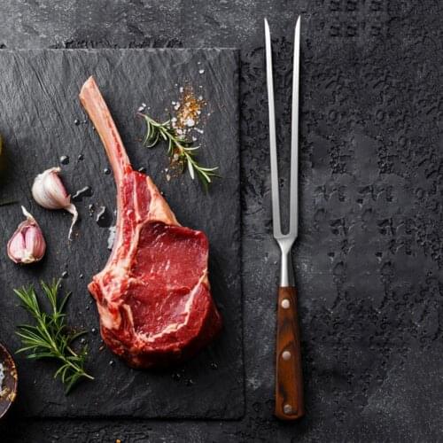 Wooden Handle Anti-deform Grilling Fork Labor-saving Rust-proof Stainless Steel Thickened BBQ Skewers Fork Supplies for Home