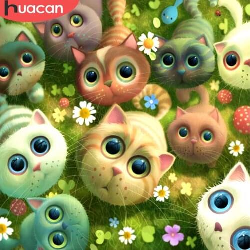HUACAN 5D Diamond Embroidery Cross Stitch Cat Full Square/Round Diamond Painting Animal Mosaic Home Decoration