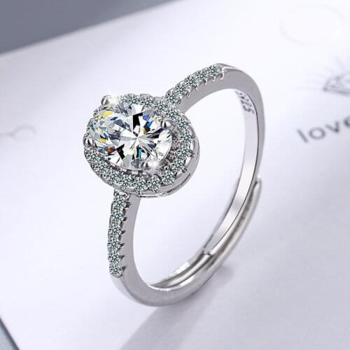 Classic 100% 925 Sterling Silver Oval Created Moissanite Gemstone Wedding Engagement Ring Fine Jewelry with Stamp Gift Wholesale