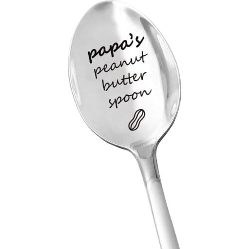 Best Dad Gifts - Papas Peanut Butter Spoon - Peanut Butter lovers Stainless Steel Engraved Spoon - Funny Gift