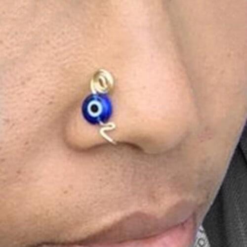 Copper Wire Spiral Clip On Nose Ring Evil Eyes Fake Nose Piercing Clip On Snake shape Nose Clip Fake Jewelry Faux Piercing Nez