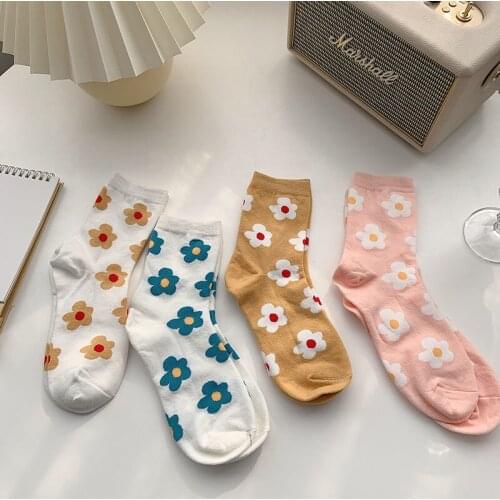 Cartoon Flower Cute Socks Women Japanese Harajuku Woman Socks Cotton Funny Socks Female Casual Kawaii Mid Tube Socks