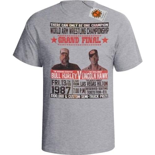 Over The Top Mens T-Shirt Movie Inspired Arm WRESTLING Bull v Hawk 80`s