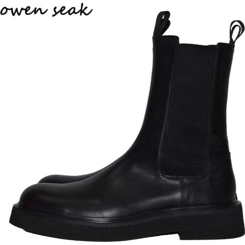 Owen Seak Men Casual Shoes High-TOP Heighten Chelsea Boots Leather Sneaker Luxury Trainers High Street Autumn Flat Black Shoes