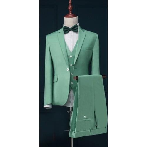 Mint Green Casual Men Suits Slim Fit for Prom 3 Piece Blazer Vest with Pants Wedding Groomsmen Tuxedo Male Fashion Costume 2021