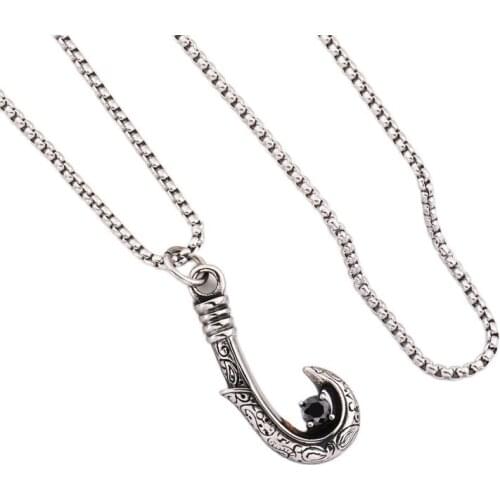 New mens fashion fishing hook necklace pendant CZ stone Vintage 316 stainless steel gothic men fishing hook necklace jewelry