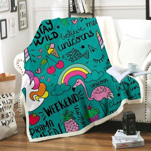 Unicorn Rainbow Horse Blanket 3D Print Sherpa Blanket on Bed Kids Girl Flower Home Textiles Dreamlike Style 02