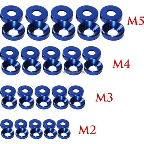 OOTDTY Aluminum Alloy Blue Color Bolt Washers Gaskets M2 Anodized Countersunk Head Bolt Washers Gaskets
