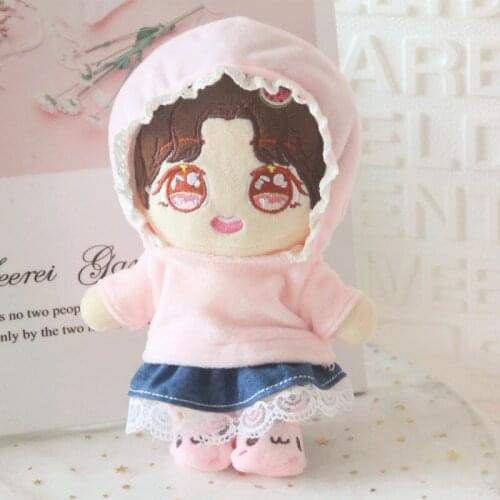 20cm idol Plush Doll Pink sweater Denim skirt shoes garment Doll Accessories Birthday Present Replaceable Clothes Toys Gift