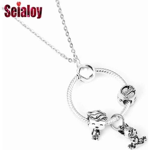 Seialoy Cartoon Animal Dog Pendant Necklace Silver Color Sport Boy Charm Necklace Men Kids Childrens Party Jewelry