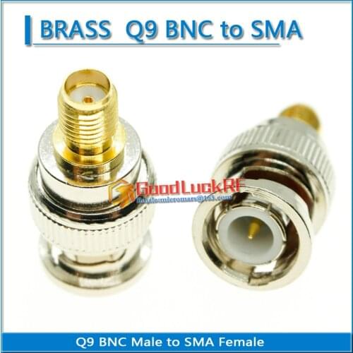 BNC To SMA Connector Socket Brooches Q9 BNC Male to SMA Female Plug Nickel Plated Brass Straight Coaxial RF Adapters