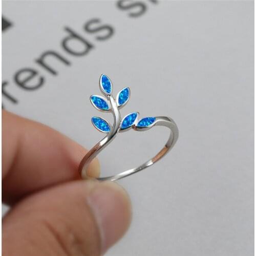Luxury Bridal Leaf Thin Wedding Ring Vintage Female Blue White Green Opal Ring Rose Gold Silver Color Engagement Rings For Women