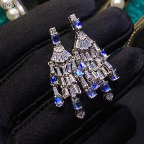 Luxurious Tassels natural light blue moonstone drop earrings Natural gemstone earrings S925 silver female girl gift fine jewelry