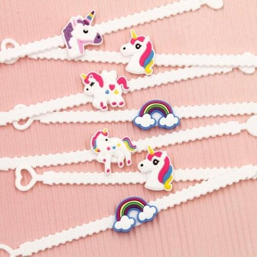 12pcs/lot Unicorn Rubber Wristbands Silicone Bangle Bracelet Birthday Party Decorations For Kids Colorful Unicorn Decor