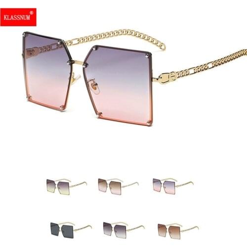 1PCs Trendy Oversized Square Sunglasses Women Personlity Sexy Tinted Color Lens UV400 Retro Ladies Sun Glasses Chic Chain Design