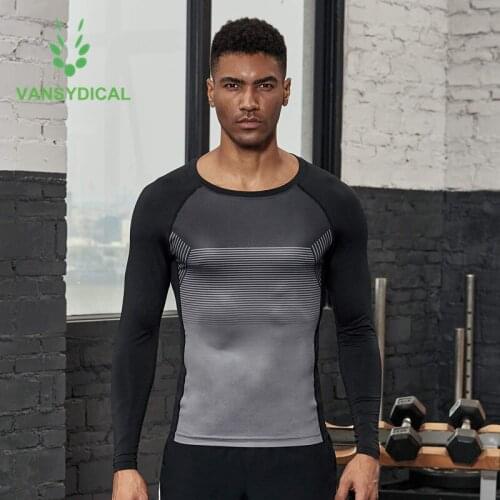 Vansydical Compression Shirts Gym Long Sleeve Mens Fitness Sports Running T-shirts Quick Dry Workout Training Sportswear Top