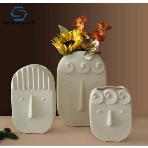 Strongwell Cartoon Face Flower Vase Home Decorations White Pocelain Flower Arrangement Desktop Decoration Ornament Ceramic Vases