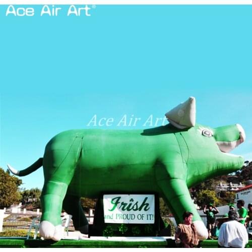 Striking outdoor 3.5m L giant green inflatable boar,vivid inflatable pig for event or promotion on sale