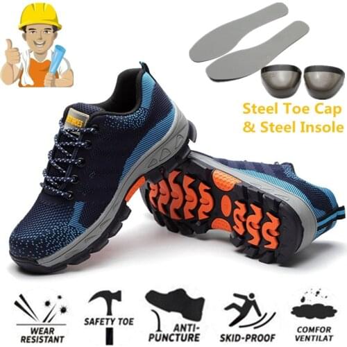 Safety Shoes Men Women Anti-smashing Anti-puncture Steel Toe Cap Work Shoes Mesh Breathable Comfortable Hiking Sneakers
