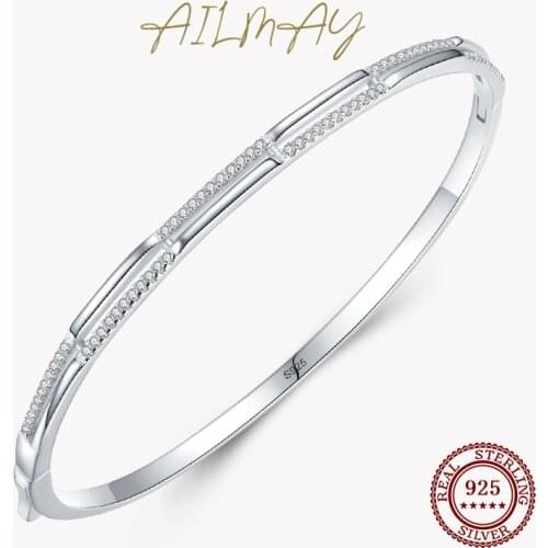 Ailmay Top Quality Real 925 Sterling Silver Line Clear CZ Bracelets Clear Zircon for Women Minimalist Fine Jewelry 2021 New