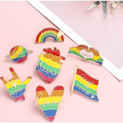 Love is Love Rainbow Enamel Pin Custom LGBT Flag Brooches Bag Clothes Custom Lapel Pin Lovers Badge Jewelry Gift for Kids Friend