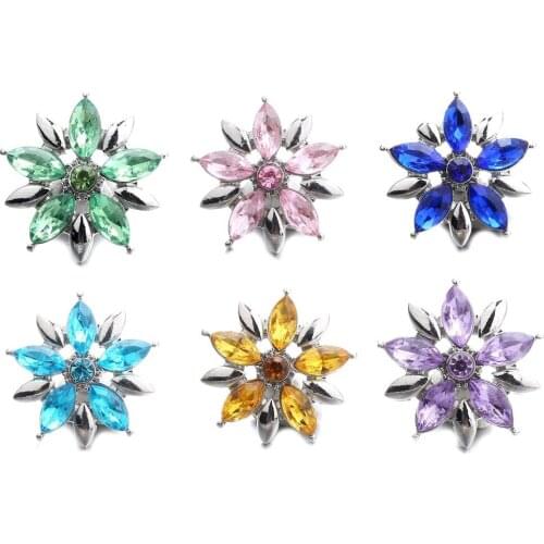 10pcs/lot Snap Button Jewelry Color Rhinestone Flower Snap Buttons Fit 18mm Snap Bracelets Bangles DIY Jewelry