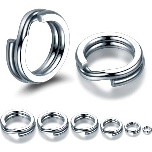 100pcs Fishing Split Rings 3.7-14MM Crank Hard Bait Snap Silver Stainless Steel Double Loop Split Open Carp Fishing Lure Pesca