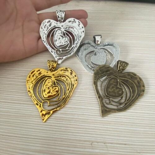 3pcs/pack Vintage Love Hearts Necklace Pendant Big Size Alloy Hearts Shape Pendant Charm Craft Dec 70*64mm Bohemia Women Gift