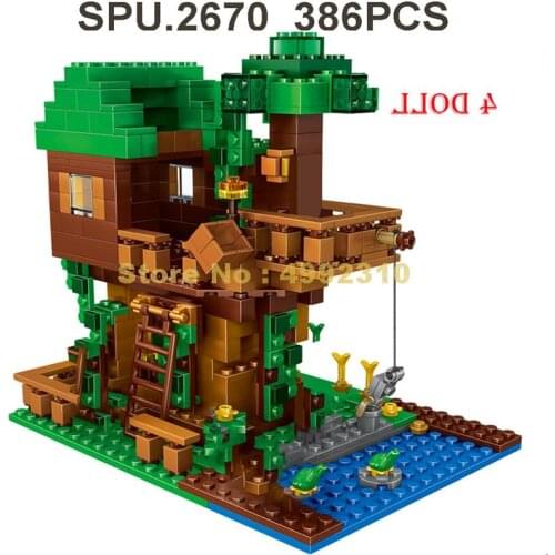 386pcs My World Jungle Tree House Scene Building Block 3 Dolls Toy