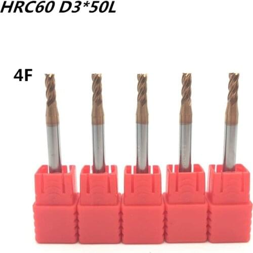 5PCS 4F-D3*50L HRC60 material Carbide Square Flatted End Mill 4flute mill diameter 3mm High-speed milling machine Milling Cutter