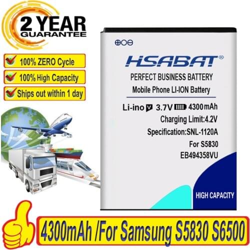 HSABAT 4300mAh EB494358VU Battery For Samsung Galaxy Ace S6802 B7510 i569 i579 i619 S5660 S5670 S5830I S5838 S6102 S6108 S5830