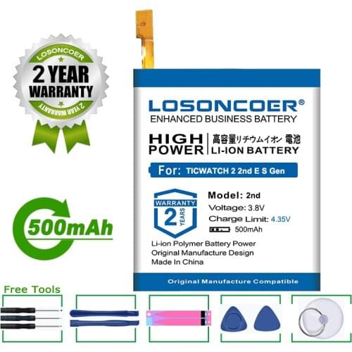 LOSONCOER Battery 500mAh SP372728SE Battery For TICWATCH 2 2nd Gen For TICWATCH E For TICWATCH S WE11056
