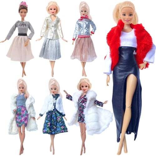 Barbies Clothes Coat Multicolor Long Sleeve Soft Fur Dress Winter Suits Casual Wear Clothes For Barbies Doll Accessories Toy DIY