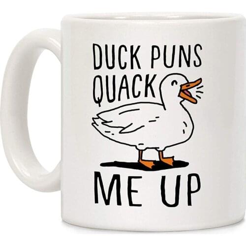 Duck Puns Quack Me Up White 11 Ounce Ceramic Coffee Mug