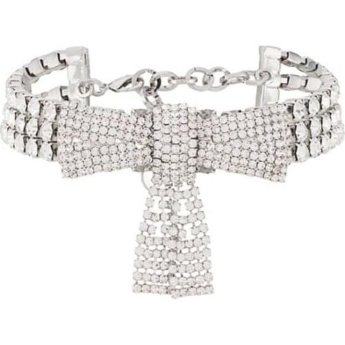 Shiny rhinestone bowknot women necklace charmning pendant chain chokers