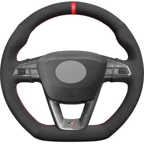 Black Suede Red Marker Car Steering Wheel Cover For Seat Leon Cupra R Leon ST Cupra Leon ST Cupra Ateca Cupra Ateca FR