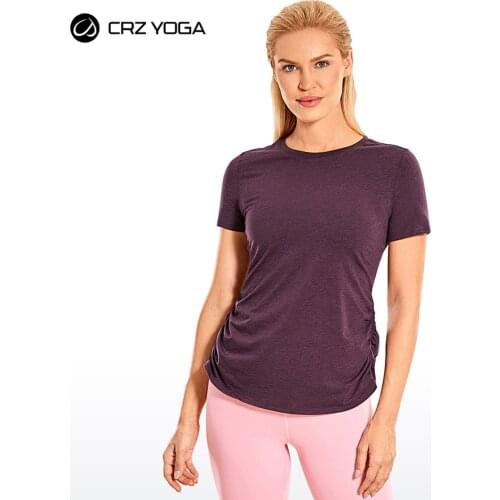 CRZ YOGA Womens Workout Running Short Sleeves Shirts Split Back Yoga Top with Side Shirring