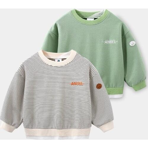 2021 Spring Autumn 2 3 4 6 8 9 10 Years Children Long Sleeve Striped Print Patchwork Pullover Basic Sweatshirt For Kids Baby Boy