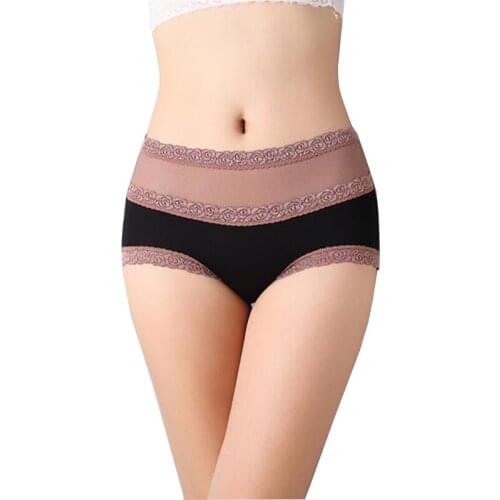 DKERT Women Sexy Rose Lace Transparent Cotton Underwear Plus Size Female Panties High Wiast Briefs
