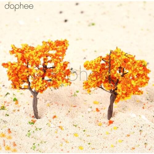 Dophee 10pcs Model Trees Orange Flowers Model Train Railroad Autumn Scenery Layout