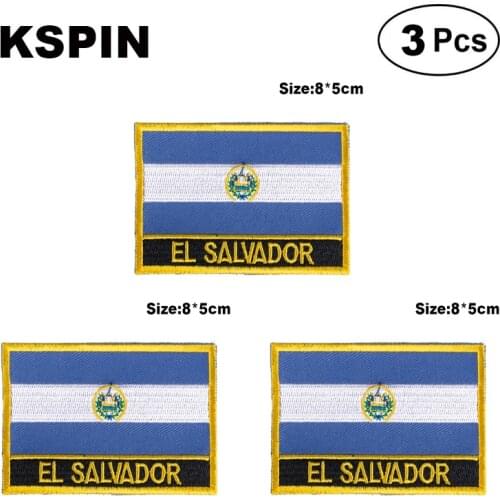 El Salvador Rectangular Shape Flag patches embroidered flag patches national flag patches for clothing DIY Decoration