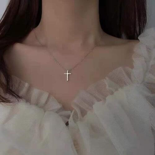 Elegant 925 Sterling Silver Necklace Cross Pendant Stylish Choker For Girl Valentines Day Gift Wedding Fine Jewelry NK089