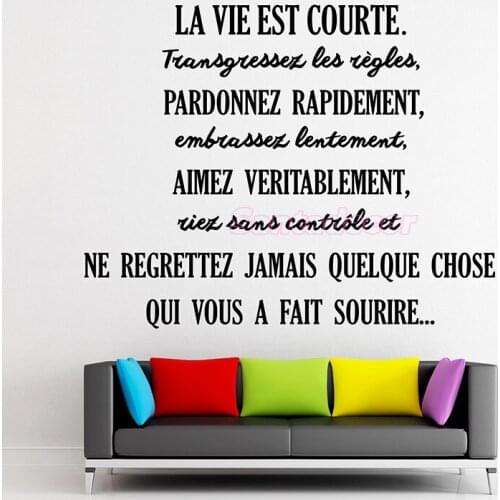 French Citation La Vie Est Courte Vinyl Wall Sticker Mural Art Decals Wallpaper Living Room Home Decor Poster House Decoration
