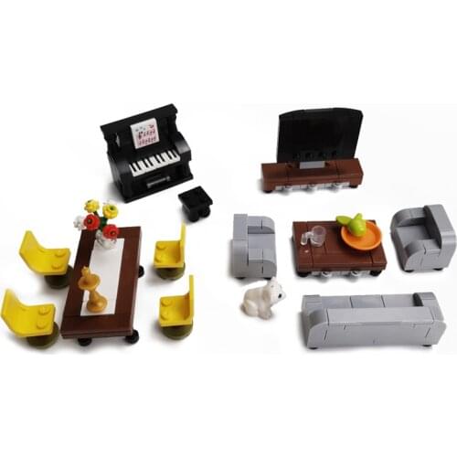 Creator City Table Educational Kids TV Toys Bookshelf Sofa Compatible Furniture Model Toilet Assemble City Building Blocks